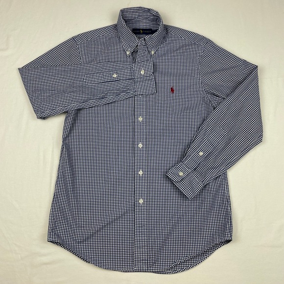 Ralph Lauren Mens Gingham Check Button Down Shirt Navy Blue White Small S P - Picture 2 of 9